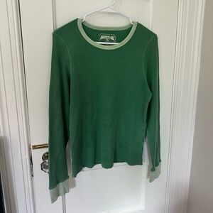 American Eagle Outfitters Green Crew Neck Waffle Knit Sweater Raw Hem